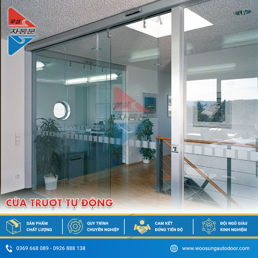 Cửa trượt tự động kính cường lực cho văn phòng 